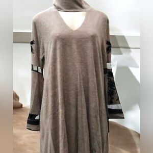 Entro Embroidered Boho Dress Cozy Fall Statement, Cut-Out Neckline, Size S